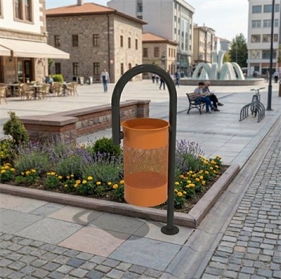 Metal Outdoor Waste Bin 30L – Freestanding Post-Mounted Perforated Model