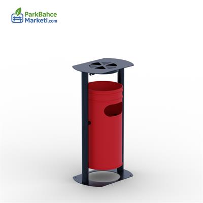 Dış Mekan / İç Mekan Metal Çöp Kovası Küllüklü Model Kırmızı