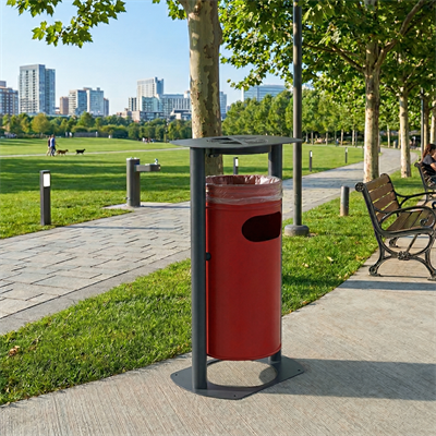 Dış Mekan / İç Mekan Metal Çöp Kovası Küllüklü Model Kırmızı