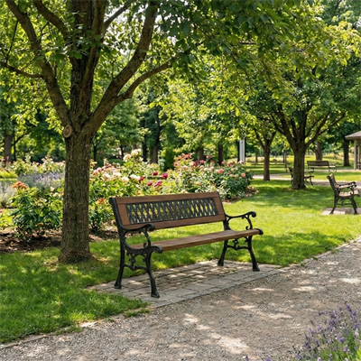 Wooden Seating Bench with Decorative Lattice Backrest