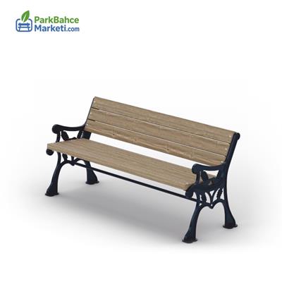 Wooden Park Bench with Pinecone Pattern Cast Legs and Armrests