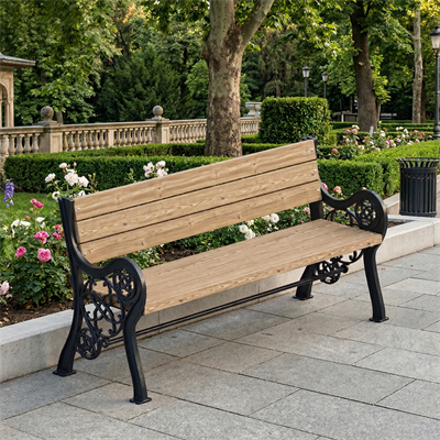 Wooden Park Bench with Tulip Pattern Cast Legs and Armrests
