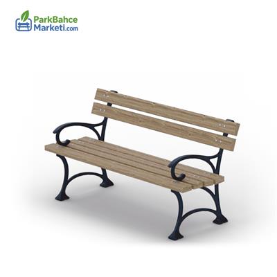 Wooden Park Bench with Cast Legs – Elegant Curved & Armrest Design