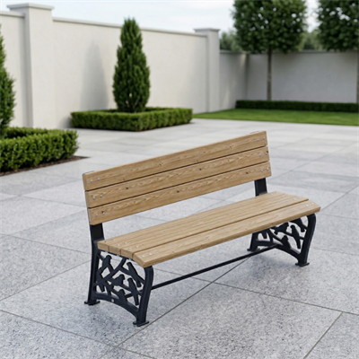 Wooden Seating Bench with Bird Motif Cast Legs
