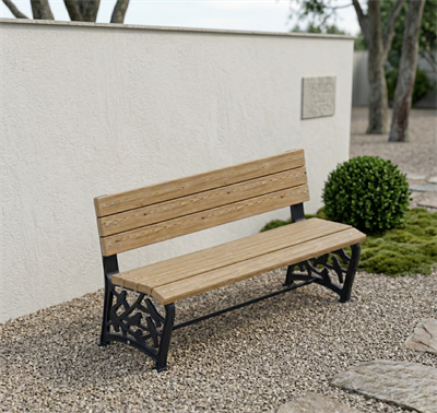 Wooden Seating Bench with Bird Motif Cast Legs