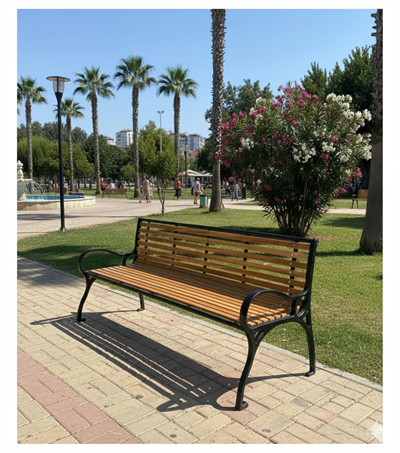 Döküm Gövdeli Ahşap Oturma Bankı - 180 cm