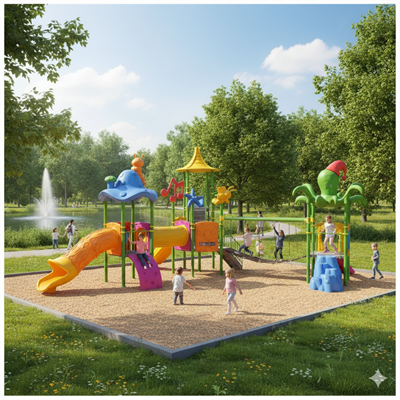 Dört Kuleli Dört Kaydıraklı Çocuk Oyun Parkı 12×9 m