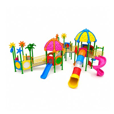 Inclusive Outdoor Playground with Four Towers and Five Slides – 15 x 11 m