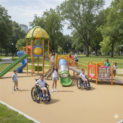 Engelli Çocuk Oyun Parkı 13x8m, Üç Kuleli 5 Kaydıraklı Model