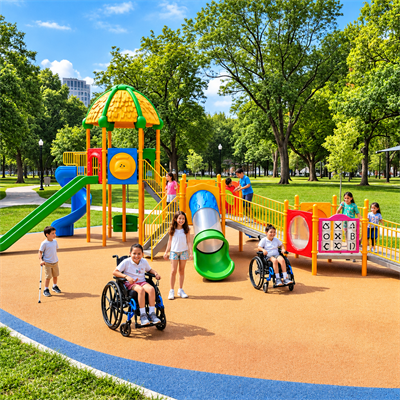 Inclusive Outdoor Playground with Three Towers and Five Slides – 13 x 8 m