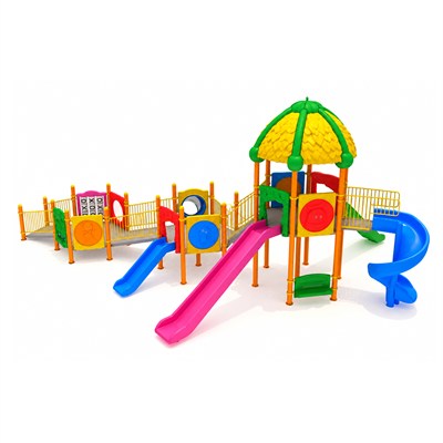 Inclusive Outdoor Playground with Three Towers and Five Slides – 13 x 8 m