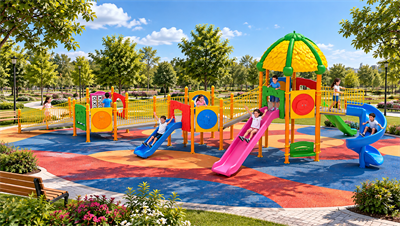 Inclusive Outdoor Playground with Three Towers and Five Slides – 13 x 8 m