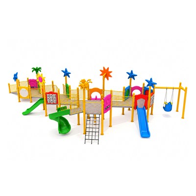Inclusive Outdoor Playground with Four Towers and Five Slides – 17 x 8 m