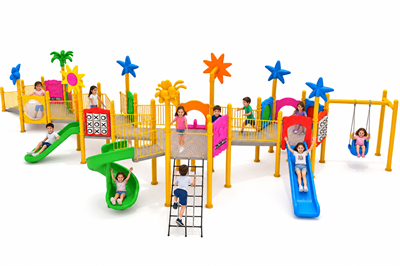 Inclusive Outdoor Playground with Four Towers and Five Slides – 17 x 8 m