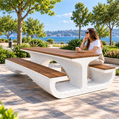 ENT-1300 Ahşap Oturaklı Beton Piknik Masası
