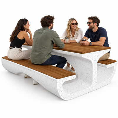 ENT-1300 Ahşap Oturaklı Beton Piknik Masası