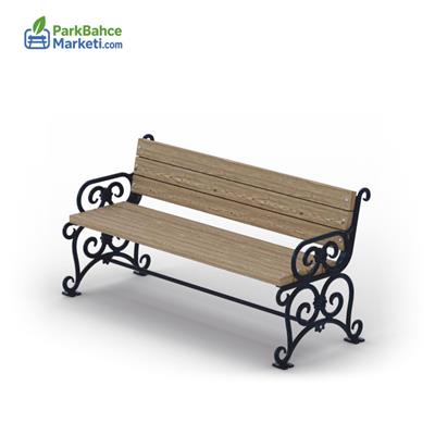 Wrought Iron-Look Wooden Park Bench with Cast Aluminum Legs