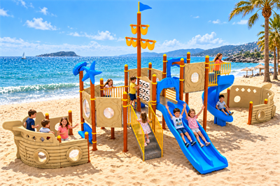 Gemi Temalı Çocuk Oyun Parkı, 10x5.5m, Üç Kaydıraklı Model