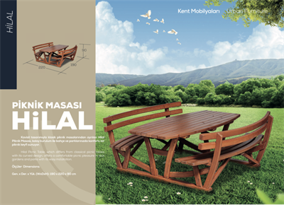  Ahşap Piknik Masası 190cm Kavisli Yaslanma