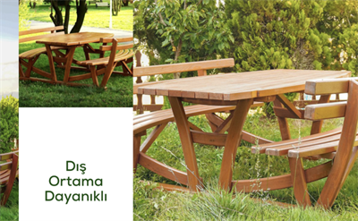  Ahşap Piknik Masası 190cm Kavisli Yaslanma