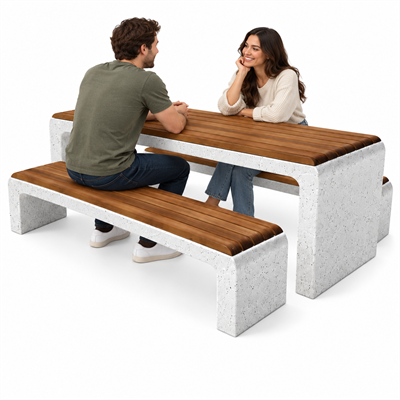 HR-500 Ahşap Oturaklı Beton Piknik Masası