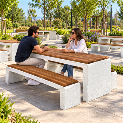 HR-500 Ahşap Oturaklı Beton Piknik Masası