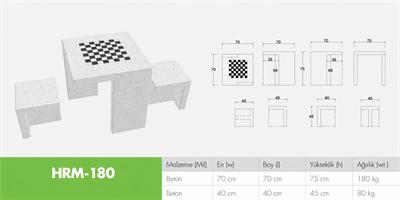 HRM-180 İki Oturaklı Beton Satranç Masası