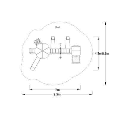 Ahşap Çocuk Parkı SG02, İki Kuleli 3lü Salıncaklı Model
