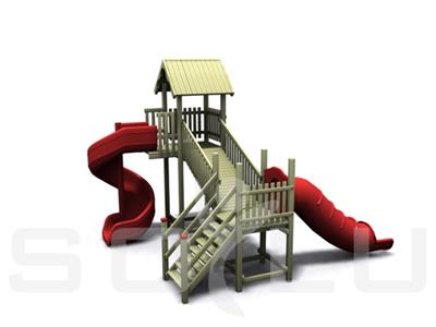 Ahşap Çocuk Parkı SGT101, İki Kuleli & Köprülü TOKİ Modeli 