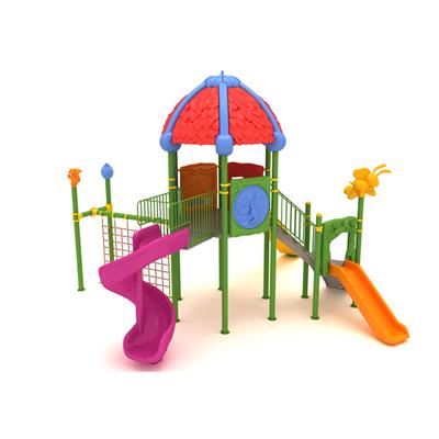 Çocuk Oyun Parkı 8x7.5m, Yaprak Çatılı Üç Kaydıraklı Model