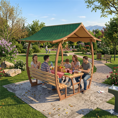 Japanese Roof Picnic Table | PTB12M | Metal | 8-Seater