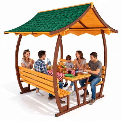 Japon Çatılı Piknik Masası PTB12M, Metal 8 Kişilik