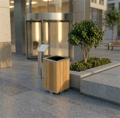 Kare Formlu Ahşap Dış Mekan Çöp Kovası