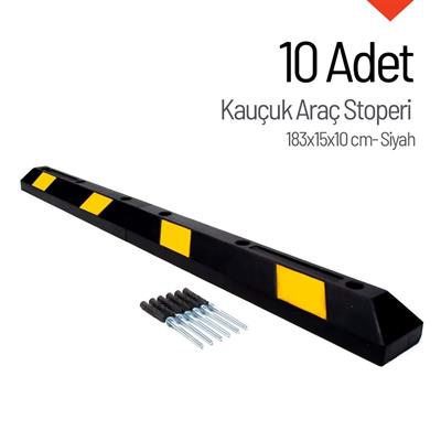 Kauçuk Araç Stoperi – 183x15x10 cm | 10lu Dayanıklı Otopark Seti