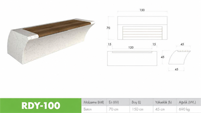 Kavisli Beton Oturma Bankı RDY-100 Ahşaplı Model