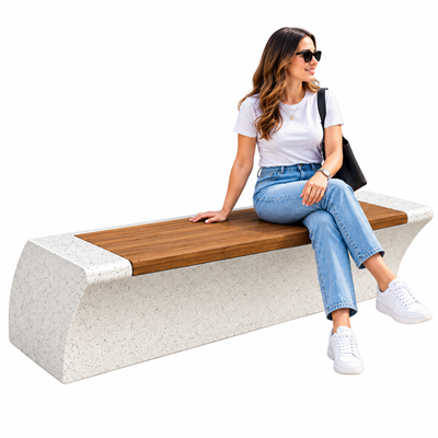 Kavisli Beton Oturma Bankı RDY-100 Ahşaplı Model