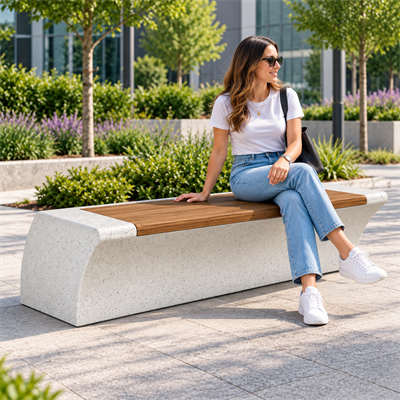 Kavisli Beton Oturma Bankı RDY-100 Ahşaplı Model