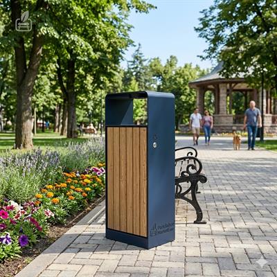 Kavisli Monoblok Gövdeli Ahşap Panelli Çöp Kovası