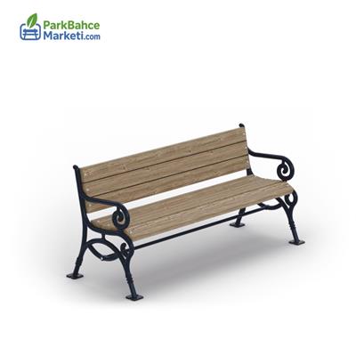Wooden Seating Bench with Curved Armrests and Cast Aluminum Legs