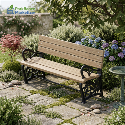 Cast Iron Leg Seating Bench with Bird Motif and Armrests