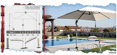 Kollu Teleskopik Sistem Güneş Şemsiyeleri 300x300 cm