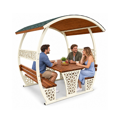 Lazer Kesim Motifli Çatılı Piknik Masası – Park ve Bahçe Modeli