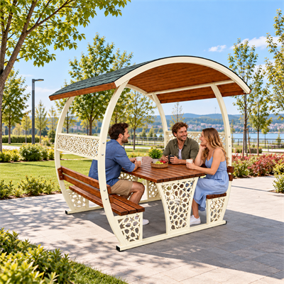 Lazer Kesim Motifli Çatılı Piknik Masası – Park ve Bahçe Modeli