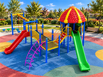 Metal Çocuk Oyun Parkı 11x7,5m, Üç Kaydıraklı Klasik Seri