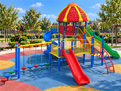 Metal Çocuk Oyun Parkı 11x7,5m, Üç Kaydıraklı Klasik Seri