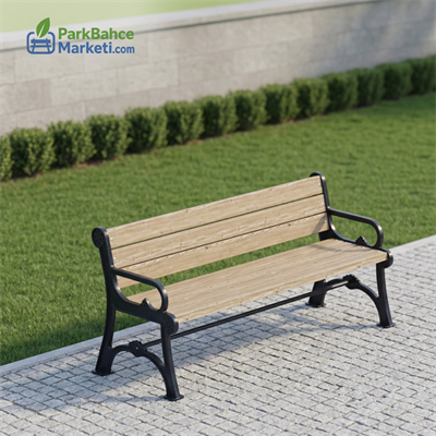 Wooden Bench with Minimal Floral Motif Cast Legs