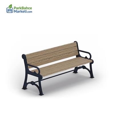 Wooden Bench with Minimal Floral Motif Cast Legs