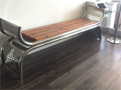 Paslanmaz Çelik Ahşap Dış Mekan Oturma Bankı OTB-12  | Dekoratif Kavisli Lazer Kesim