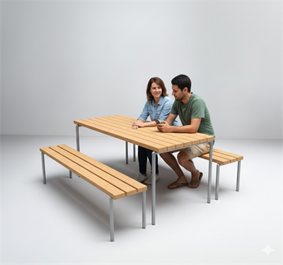 145 cm Wooden Picnic Table with Independent Benches