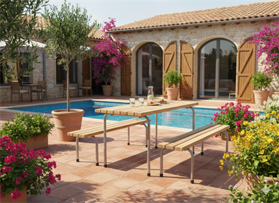 145 cm Wooden Picnic Table with Independent Benches